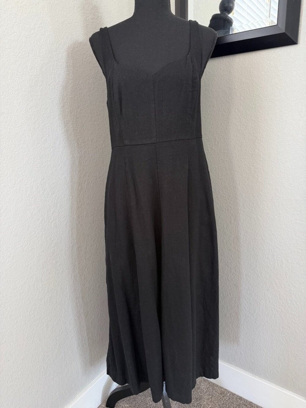 OLD NAVY Black Linen Midi Dress Sweetheart Neck Medium - Picture 2 of 11